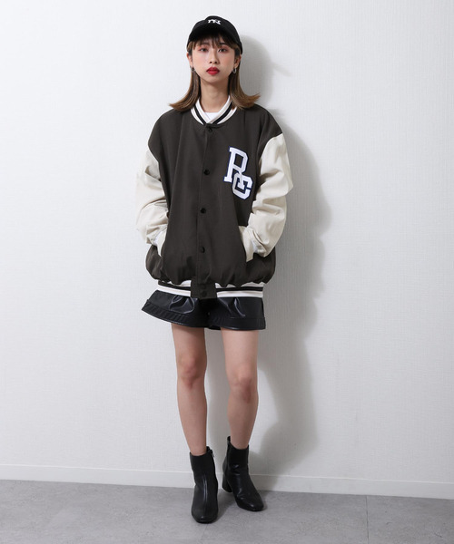 ZIP FIVE（ジップファイブ）の「【lootbox】古着風カレッジバッグロゴ スタジアムジャンパー スタジャン（スタジャン・メンズ・オレンジ/ダークグリーン/スミクロ・MEDIUM/LARGE）」の5枚目の写真