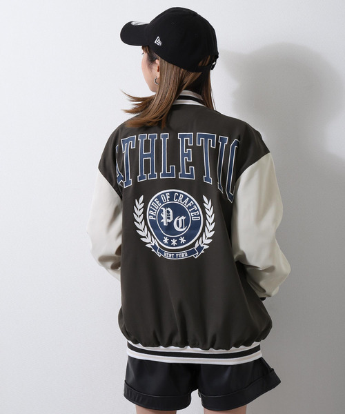 ZIP FIVE（ジップファイブ）の「【lootbox】古着風カレッジバッグロゴ スタジアムジャンパー スタジャン（スタジャン・メンズ・オレンジ/ダークグリーン/スミクロ・MEDIUM/LARGE）」の7枚目の写真