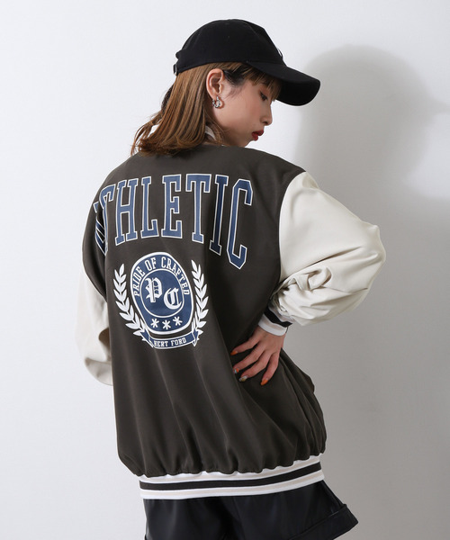 ZIP FIVE（ジップファイブ）の「【lootbox】古着風カレッジバッグロゴ スタジアムジャンパー スタジャン（スタジャン・メンズ・オレンジ/ダークグリーン/スミクロ・MEDIUM/LARGE）」の6枚目の写真