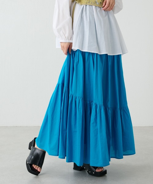Lui's（ルイス）の「コットンボイルアシメティアードスカート（スカート・レディース・ブルー/オフホワイト/ブラック・FREE）」の3枚目の写真
