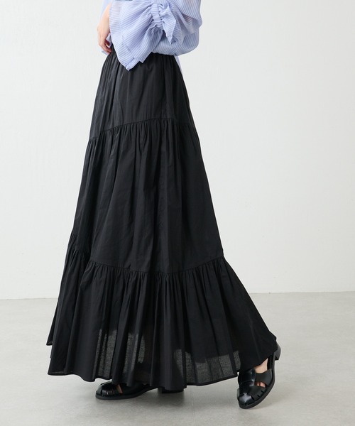 Lui's（ルイス）の「コットンボイルアシメティアードスカート（スカート・レディース・ブルー/オフホワイト/ブラック・FREE）」の2枚目の写真