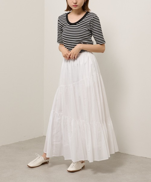 Lui's（ルイス）の「コットンボイルアシメティアードスカート（スカート・レディース・ブルー/オフホワイト/ブラック・FREE）」の5枚目の写真