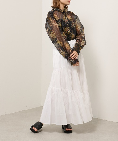 Lui's（ルイス）の「コットンボイルアシメティアードスカート（スカート・レディース・ブルー/オフホワイト/ブラック・FREE）」の9枚目の写真