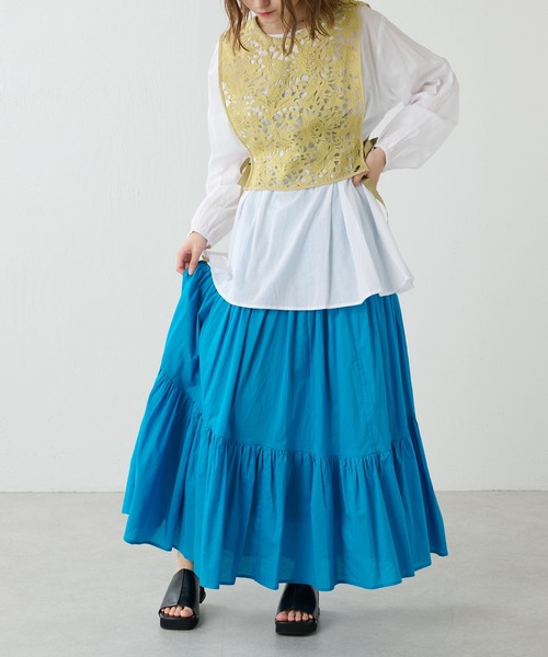 Lui's（ルイス）の「コットンボイルアシメティアードスカート（スカート・レディース・ブルー/オフホワイト/ブラック・FREE）」の11枚目の写真