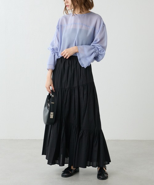 Lui's（ルイス）の「コットンボイルアシメティアードスカート（スカート・レディース・ブルー/オフホワイト/ブラック・FREE）」の19枚目の写真