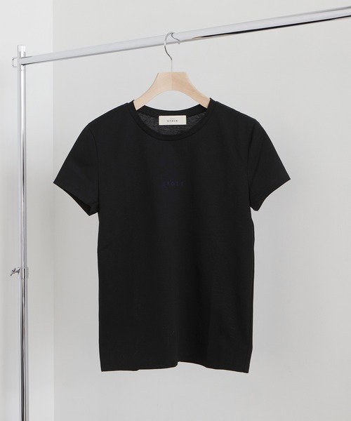 EFOLE(エフォル)の「【EFOLE】 綿リネン フロッキーロゴ コンパクトTシャツ(Tシャツ/カットソー・レディース・ホワイト/ブラック・FREE)」の2枚目の写真