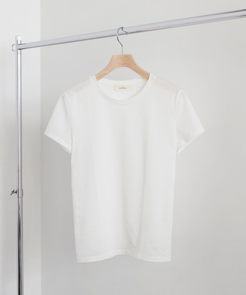 EFOLE(エフォル)の「【EFOLE】 綿リネン フロッキーロゴ コンパクトTシャツ(Tシャツ/カットソー・レディース・ホワイト/ブラック・FREE)」の4枚目の写真