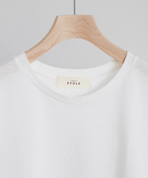 EFOLE(エフォル)の「【EFOLE】 綿リネン フロッキーロゴ コンパクトTシャツ(Tシャツ/カットソー・レディース・ホワイト/ブラック・FREE)」の6枚目の写真