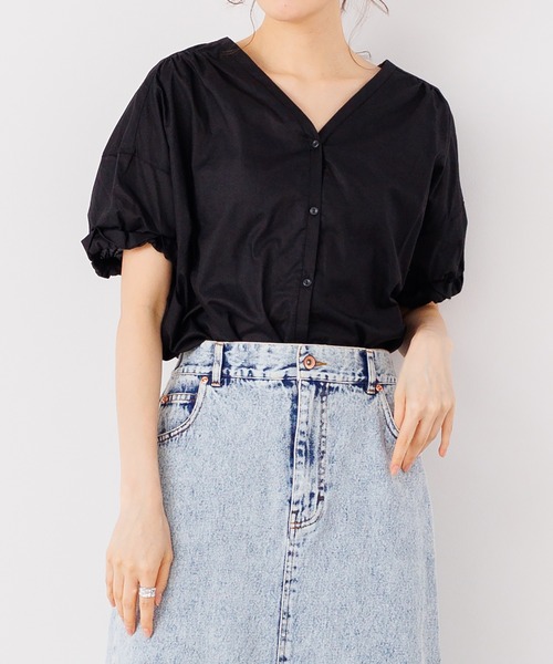 hunch（ハンチ）の「ざっくり袖デザイン ショートスリーブブラウス（シャツ/ブラウス・レディース・ブラック/ベージュ/オフホワイト・FREE）」の3枚目の写真