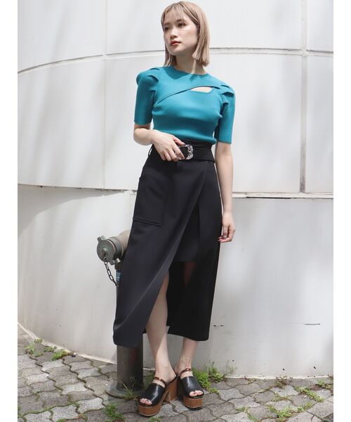 MURUA（ムルーア）の「タックパフスリーブニットトップス（ニット/セーター・レディース・ホワイト/ブラック/ブルー・FREE）」の4枚目の写真