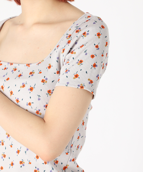 EDIT. FOR LULU（エディットフォールル）の「コバナプリントリブスクエアネックTシャツ（Tシャツ/カットソー・レディース・ライトグレー/サックスブルー・FREE）」の14枚目の写真