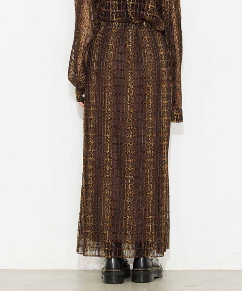 X-girl（エックスガール）の「PLEATED SHEER SKIRT/ヒョウ柄 メッシュ プリーツ シアースカート/ロングスカート（スカート・レディース・ベージュ/グリーン・S/M）」の4枚目の写真