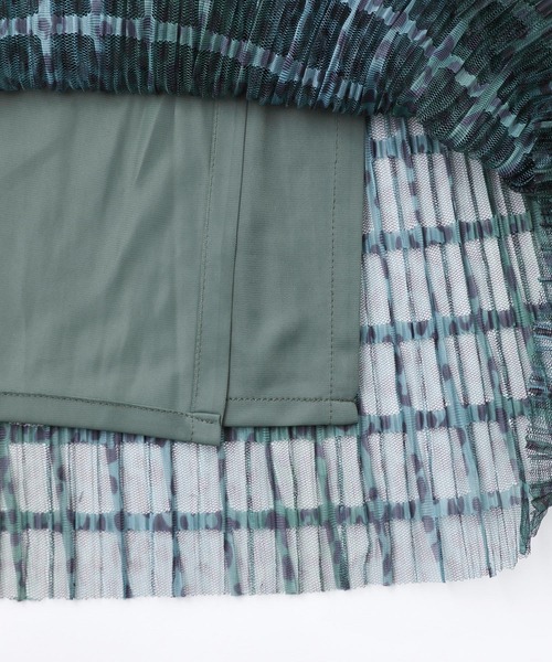 X-girl（エックスガール）の「PLEATED SHEER SKIRT/ヒョウ柄 メッシュ プリーツ シアースカート/ロングスカート（スカート・レディース・ベージュ/グリーン・S/M）」の11枚目の写真