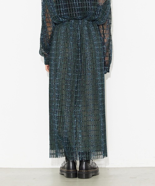 X-girl（エックスガール）の「PLEATED SHEER SKIRT/ヒョウ柄 メッシュ プリーツ シアースカート/ロングスカート（スカート・レディース・ベージュ/グリーン・S/M）」の14枚目の写真