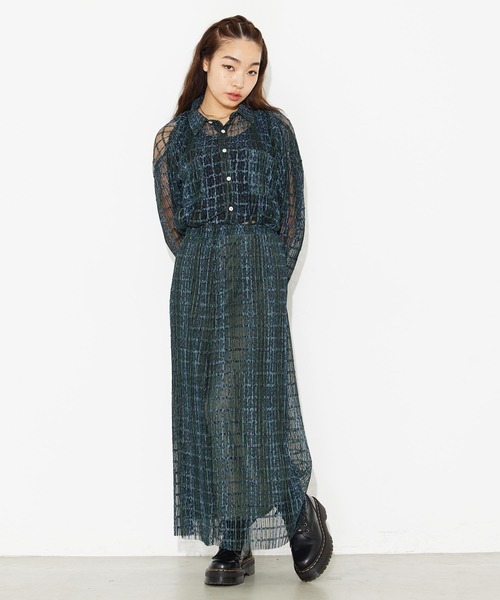 X-girl（エックスガール）の「PLEATED SHEER SKIRT/ヒョウ柄 メッシュ プリーツ シアースカート/ロングスカート（スカート・レディース・ベージュ/グリーン・S/M）」の15枚目の写真