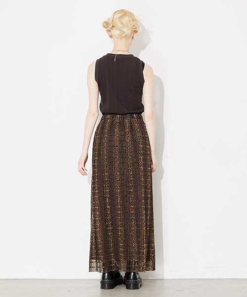 X-girl（エックスガール）の「PLEATED SHEER SKIRT/ヒョウ柄 メッシュ プリーツ シアースカート/ロングスカート（スカート・レディース・ベージュ/グリーン・S/M）」の18枚目の写真