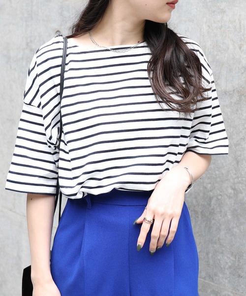 HONEYSUCKLE ROSE(ハニーサックルローズ)の「【HONEYSUCKLE ROSE】ボーダーTシャツ(Tシャツ/カットソー・レディース・ネイビー/ピンク/ブルー/グリーン・M/L)」の3枚目の写真