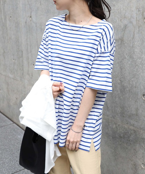 HONEYSUCKLE ROSE(ハニーサックルローズ)の「【HONEYSUCKLE ROSE】ボーダーTシャツ(Tシャツ/カットソー・レディース・ネイビー/ピンク/ブルー/グリーン・M/L)」の4枚目の写真