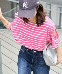 CIAOPANIC TYPY | ▽ボーダーカットアウトショートスリーブトップス(Tシャツ/カットソー)