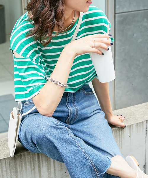 CIAOPANIC TYPY(チャオパニックティピー)の「▽ボーダーカットアウトショートスリーブトップス(Tシャツ/カットソー・レディース・ブラック/グリーン/ピンク/オレンジ・ONE SIZE)」の11枚目の写真