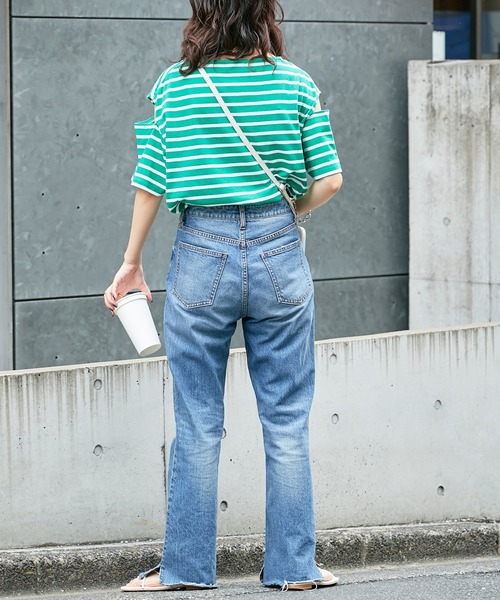 CIAOPANIC TYPY(チャオパニックティピー)の「▽ボーダーカットアウトショートスリーブトップス(Tシャツ/カットソー・レディース・ブラック/グリーン/ピンク/オレンジ・ONE SIZE)」の12枚目の写真