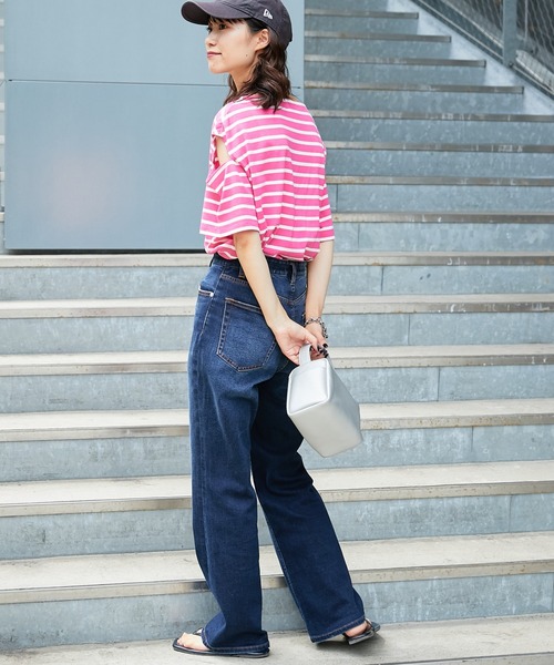 CIAOPANIC TYPY(チャオパニックティピー)の「▽ボーダーカットアウトショートスリーブトップス(Tシャツ/カットソー・レディース・ブラック/グリーン/ピンク/オレンジ・ONE SIZE)」の19枚目の写真