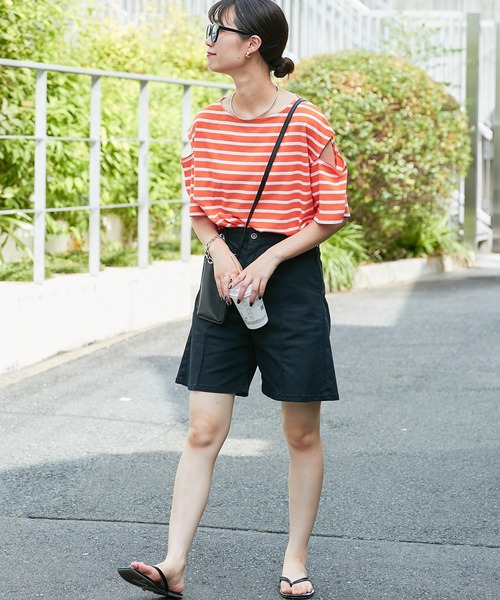 CIAOPANIC TYPY(チャオパニックティピー)の「▽ボーダーカットアウトショートスリーブトップス(Tシャツ/カットソー・レディース・ブラック/グリーン/ピンク/オレンジ・ONE SIZE)」の20枚目の写真