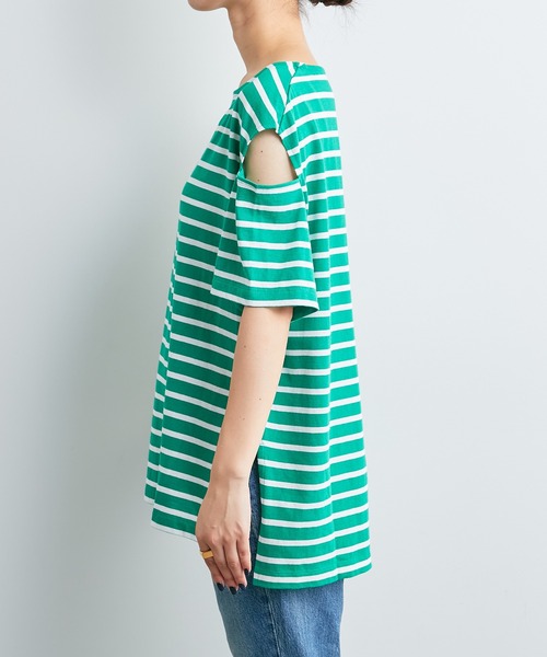 CIAOPANIC TYPY(チャオパニックティピー)の「▽ボーダーカットアウトショートスリーブトップス(Tシャツ/カットソー・レディース・ブラック/グリーン/ピンク/オレンジ・ONE SIZE)」の15枚目の写真