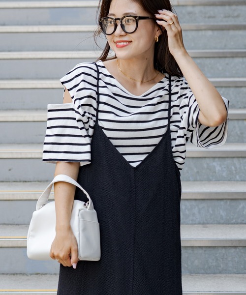 CIAOPANIC TYPY(チャオパニックティピー)の「▽ボーダーカットアウトショートスリーブトップス(Tシャツ/カットソー・レディース・ブラック/グリーン/ピンク/オレンジ・ONE SIZE)」の10枚目の写真