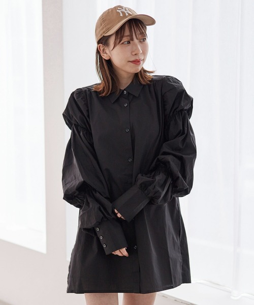 Heather(ヘザー)の「袖クシュチュニック 123098(シャツ/ブラウス・レディース・オフホワイト/ブラック/ブラウン系・FREE)」の2枚目の写真