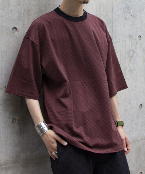 GLOSTER（グロスター）の「【GLOSTER ROAD/グロスターロード】ミジンボーダー リンガーTシャツ ビッグシルエット（Tシャツ/カットソー・メンズ・ホワイト系その他/ブルー系その他/ベージュ系その他/レッド系その他・L/M）」の4枚目の写真