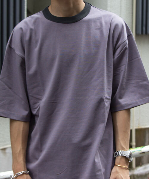 GLOSTER（グロスター）の「【GLOSTER ROAD/グロスターロード】ミジンボーダー リンガーTシャツ ビッグシルエット（Tシャツ/カットソー・メンズ・ホワイト系その他/ブルー系その他/ベージュ系その他/レッド系その他・L/M）」の5枚目の写真