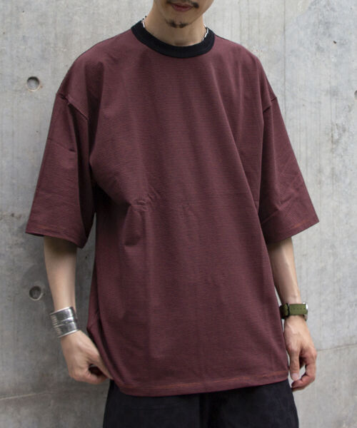 GLOSTER（グロスター）の「【GLOSTER ROAD/グロスターロード】ミジンボーダー リンガーTシャツ ビッグシルエット（Tシャツ/カットソー・メンズ・ホワイト系その他/ブルー系その他/ベージュ系その他/レッド系その他・L/M）」の6枚目の写真