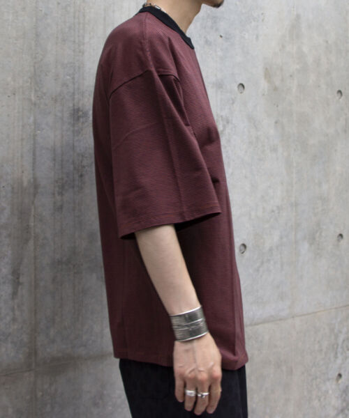 GLOSTER（グロスター）の「【GLOSTER ROAD/グロスターロード】ミジンボーダー リンガーTシャツ ビッグシルエット（Tシャツ/カットソー・メンズ・ホワイト系その他/ブルー系その他/ベージュ系その他/レッド系その他・L/M）」の22枚目の写真