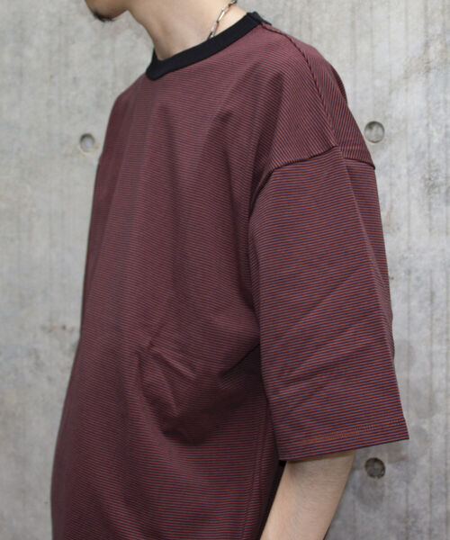 GLOSTER（グロスター）の「【GLOSTER ROAD/グロスターロード】ミジンボーダー リンガーTシャツ ビッグシルエット（Tシャツ/カットソー・メンズ・ホワイト系その他/ブルー系その他/ベージュ系その他/レッド系その他・L/M）」の15枚目の写真