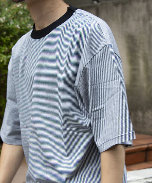 GLOSTER（グロスター）の「【GLOSTER ROAD/グロスターロード】ミジンボーダー リンガーTシャツ ビッグシルエット（Tシャツ/カットソー・メンズ・ホワイト系その他/ブルー系その他/ベージュ系その他/レッド系その他・L/M）」の13枚目の写真