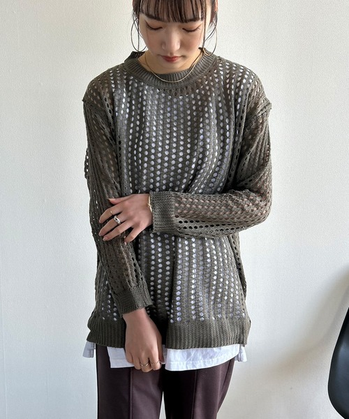 Kotoe(コトエ)の「レディース ビッグシルエット メッシュ編みニット セーター(ニット/セーター・レディース・ホワイト/ブラック/カーキ/グレー・FREE)」の22枚目の写真