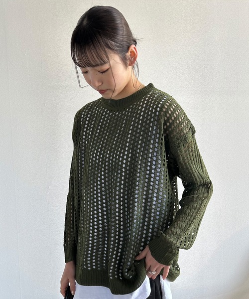 Kotoe(コトエ)の「レディース ビッグシルエット メッシュ編みニット セーター(ニット/セーター・レディース・ホワイト/ブラック/カーキ/グレー・FREE)」の17枚目の写真
