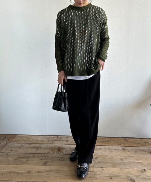 Kotoe(コトエ)の「レディース ビッグシルエット メッシュ編みニット セーター(ニット/セーター・レディース・ホワイト/ブラック/カーキ/グレー・FREE)」の16枚目の写真