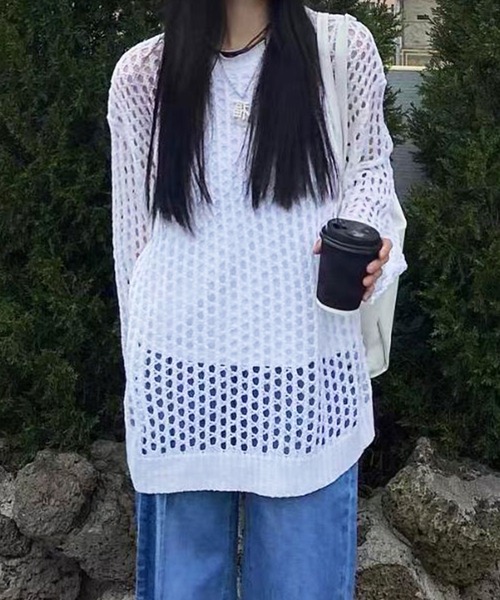 Kotoe(コトエ)の「レディース ビッグシルエット メッシュ編みニット セーター(ニット/セーター・レディース・ホワイト/ブラック/カーキ/グレー・FREE)」の15枚目の写真