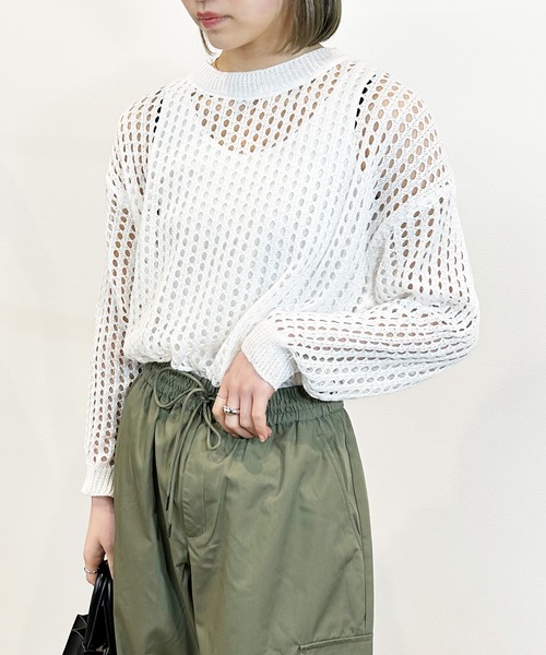 Kotoe(コトエ)の「レディース ビッグシルエット メッシュ編みニット セーター(ニット/セーター・レディース・ホワイト/ブラック/カーキ/グレー・FREE)」の9枚目の写真