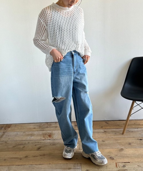 Kotoe(コトエ)の「レディース ビッグシルエット メッシュ編みニット セーター(ニット/セーター・レディース・ホワイト/ブラック/カーキ/グレー・FREE)」の6枚目の写真