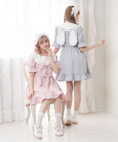 ウサギプリント長袖シャツ天使うさぎリトルディアマイラブピンクハントワンピース DearMyLove（ディアマイラブ）の「ゆめかわうさ耳テーラード