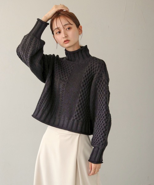 CLEIO（クレイオ）の「【CLEIO】ケーブル切替ハイネックニット（ニット/セーター・レディース・ブラック/ベージュ/ライトグリーン/アイボリー・FREE）」の17枚目の写真