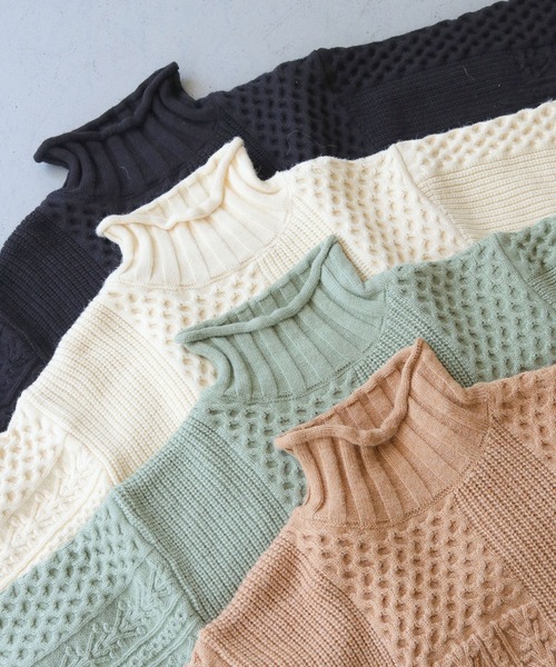 CLEIO（クレイオ）の「【CLEIO】ケーブル切替ハイネックニット（ニット/セーター・レディース・ブラック/ベージュ/ライトグリーン/アイボリー・FREE）」の11枚目の写真