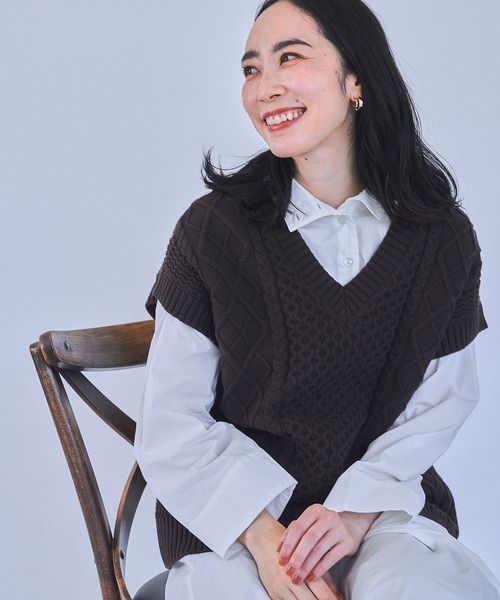 Bonjour Sagan ベスト ジレ Vネックフロントボタンサマーニット