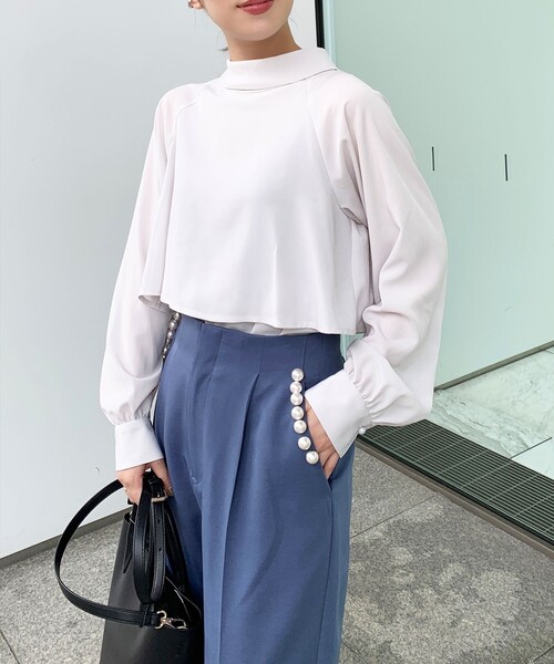 OPAQUE.CLIP（オペークドットクリップ）の「◆ロールカラーデザインブラウス（シャツ/ブラウス・レディース・ライトグレー/ブルー/ブラック/パープル系・38）」の3枚目の写真