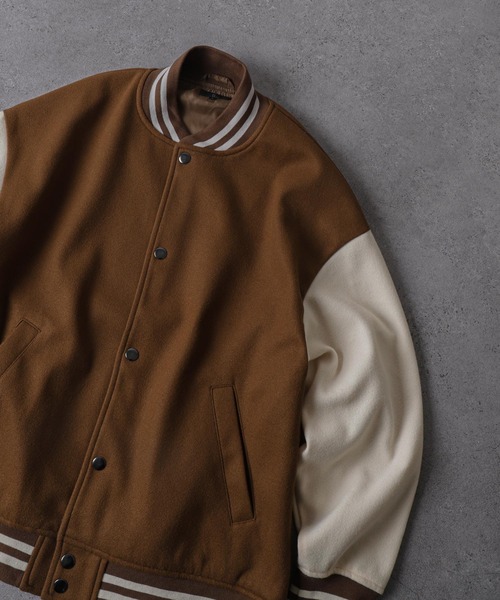 ZIP FIVE(ジップファイブ)の「【ZIP FIVE】 オーバーサイズ ウールライク スタジャン(スタジャン・メンズ・ベージュ/ブルー系/ベージュ系/グリーン系/ブラック×ホワイト/ブラウン系/ブラック/ネイビー系/ネイビー系1/キャメル/チャコール・MEDIUM/LARGE/X-LARGE)」の15枚目の写真