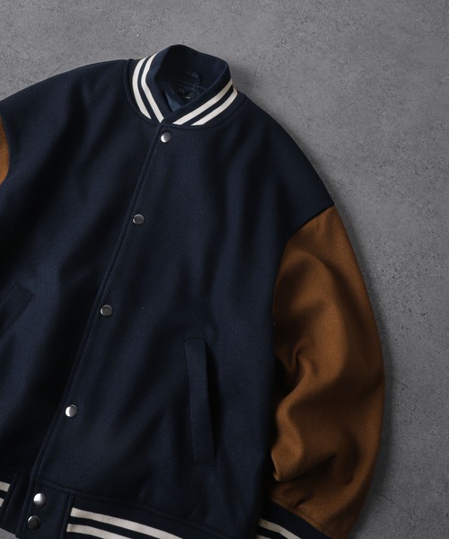 ZIP FIVE(ジップファイブ)の「【ZIP FIVE】 オーバーサイズ ウールライク スタジャン(スタジャン・メンズ・ベージュ/ブルー系/ベージュ系/グリーン系/ブラック×ホワイト/ブラウン系/ブラック/ネイビー系/ネイビー系1/キャメル/チャコール・MEDIUM/LARGE/X-LARGE)」の14枚目の写真