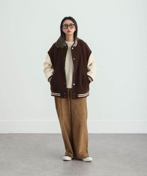 ZIP FIVE】 オーバーサイズ ウールライク スタジャン（スタジャン